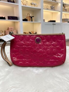 Coach Hot Pink Patent Leather Debossed Signature Wristlet